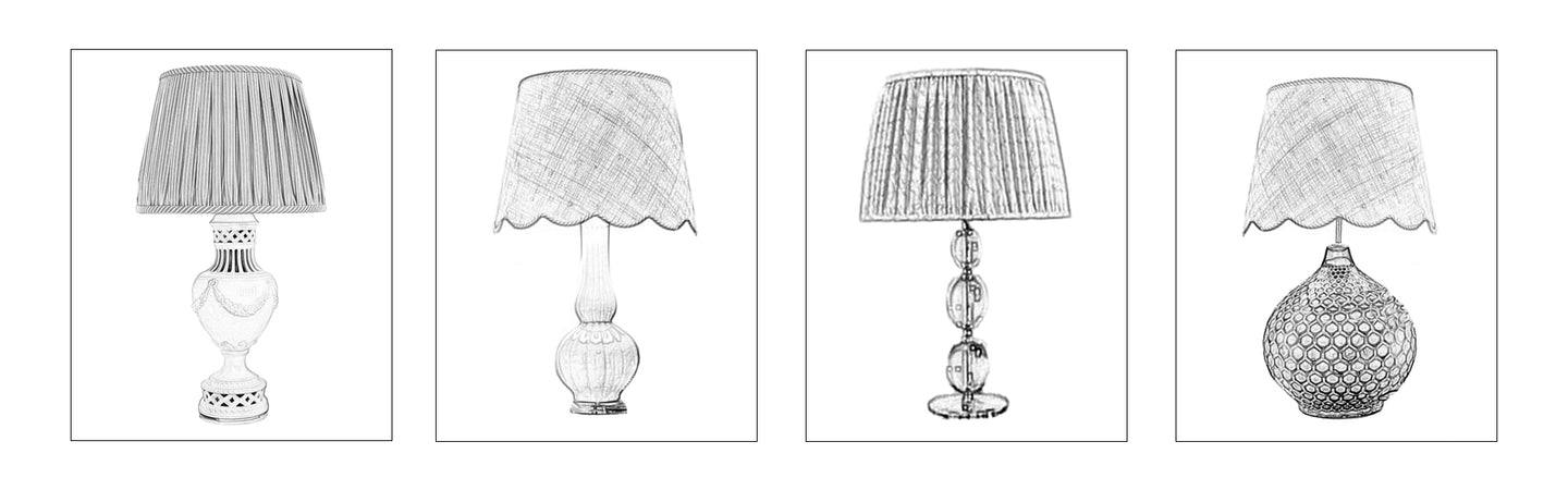 Illustration of four bespoke lamp designs offered by Michelle Kindness Design.