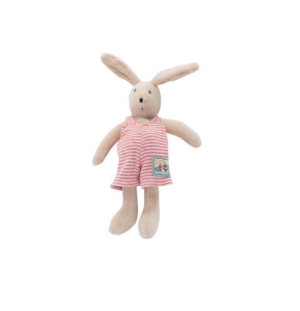 Sylvain the Rabbit by Moulin Roty in 20cm size—classic plush rabbit with long ears, soft cream fur & stitched features. Available at Michelle Kindness Design.
